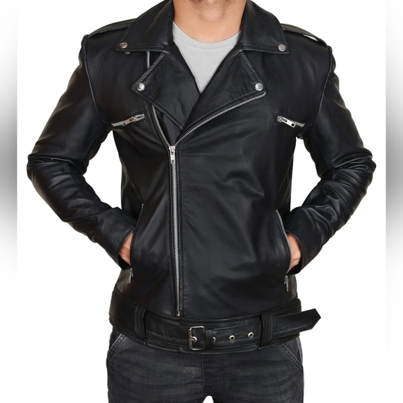 Real Leather Other - Small Black Real Leather Jacket Brand Mens Size S NWT Walking Dead Negan Style